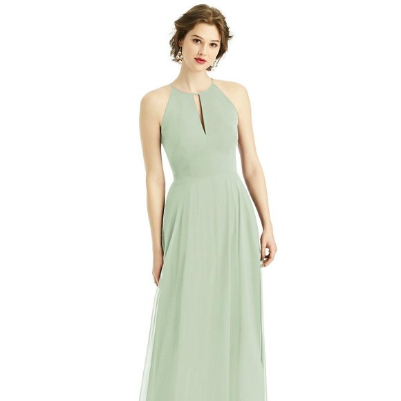 Keyhole Halter Chiffon Maxi Dress After Six Style 1502 - Dessy Group - Celadon - Picture 1 of 4